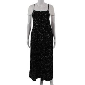 MacPhee Women Maxi Slip Dress Black Polka Dot Square Neck Size 36